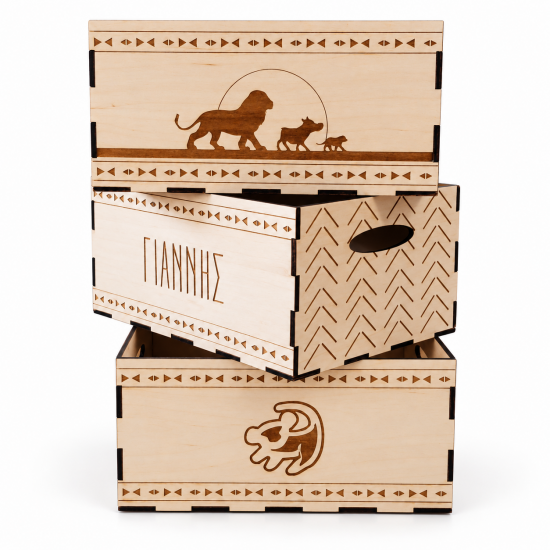 Σετ 3 Ξύλινα Κουτιά Lion King | Με Προσωποποίηση | 20 x 15 x 10 cm